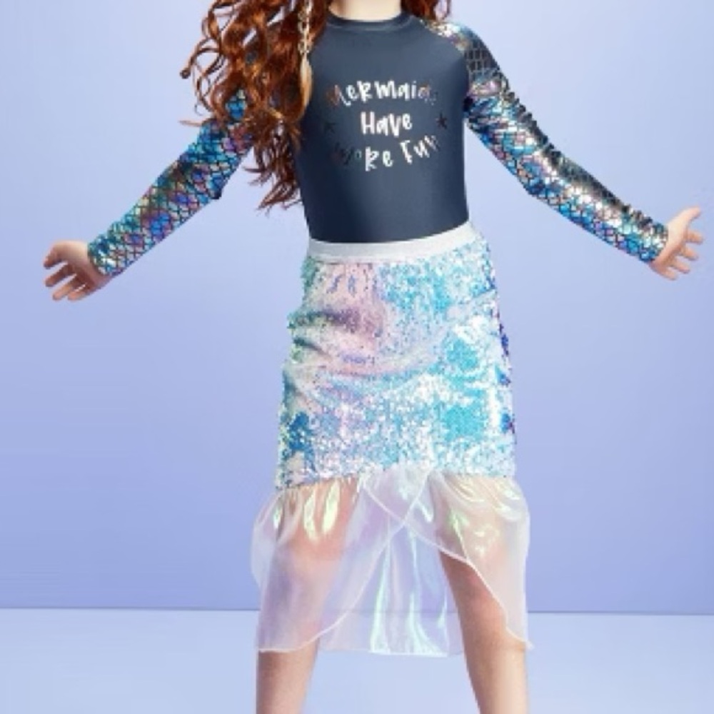 More Than Magic Girls' Mermaid Tail Flip Sequin Swim Cover Up Skirt M
